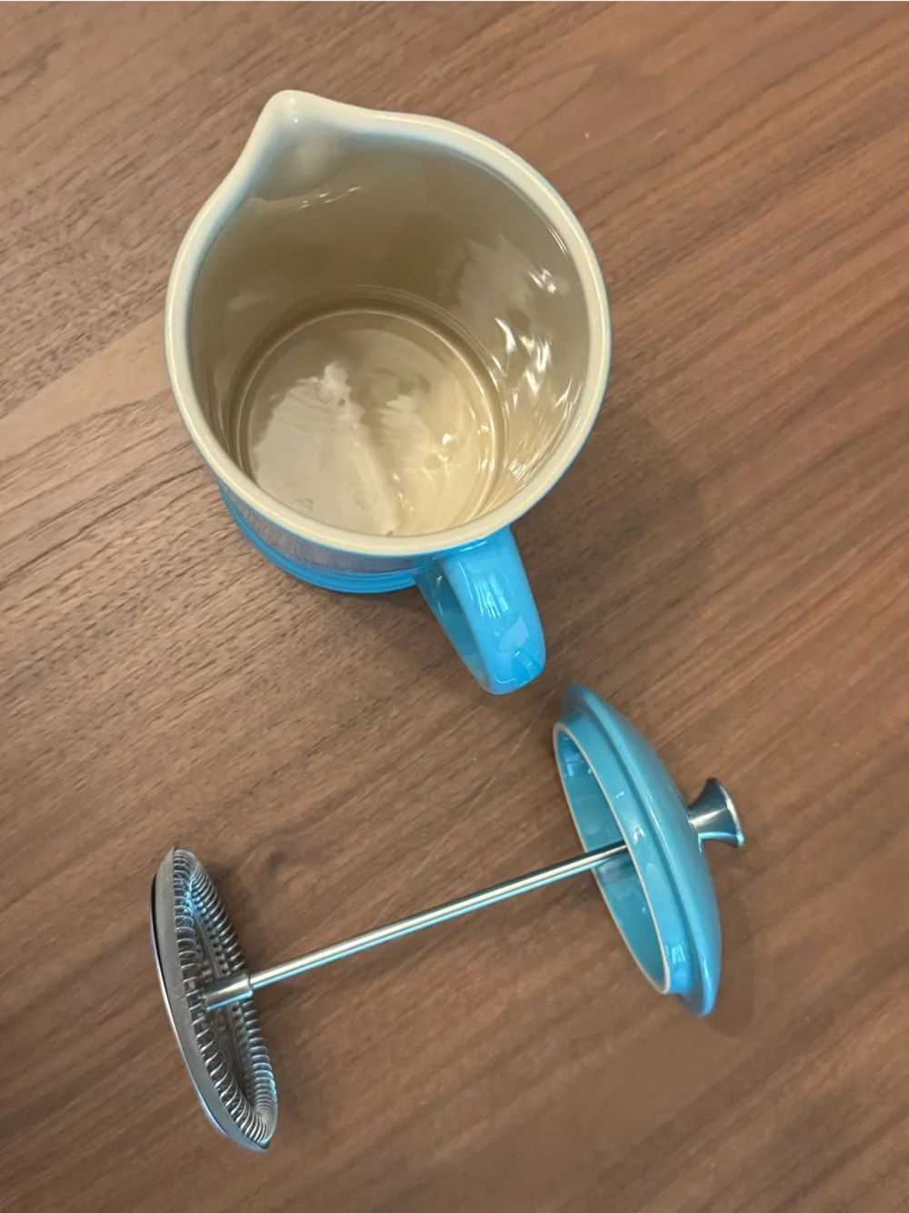 Le Creuset Stoneware French Press, Caribbean Turquoise, EUC